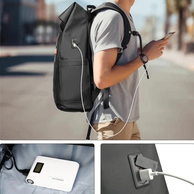 Sac à Dos Roll Top Imperméable USB | TechRider