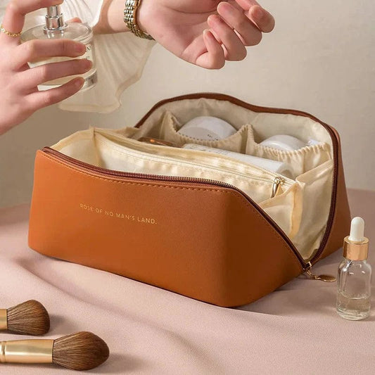 Trousse de Toilette Ouverture Grand Angle Femme | GlamTouch Marron